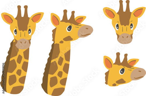 主線無し　シンプルな手描き風キリンのイラストセット