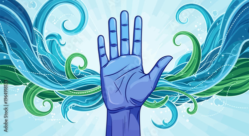 Hand with fingers spread apart palm.