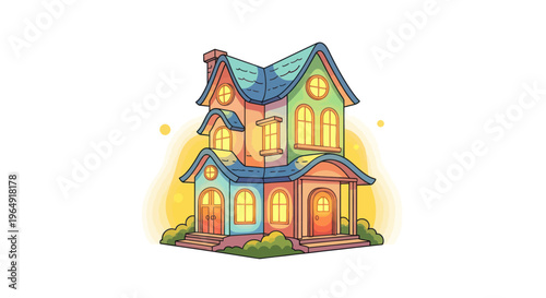 Whimsical Colorful Cartoon House Illustration