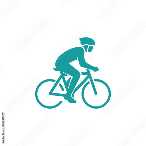 Cyclist in Helmet Riding Bicycle in Teal