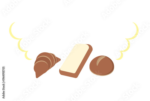 焼きたての色々なパンのシンプルなイラスト