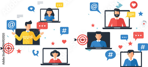 Social media communication illustration online marketing network interaction concept