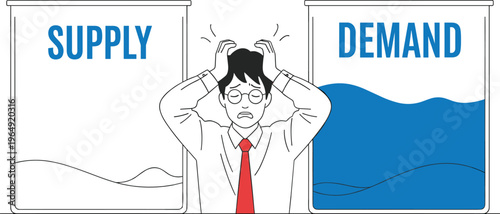Supply and demand illustration economic concept business stress market imbalance
