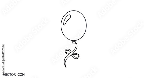Simple balloon with bow icon, outline vector illustration