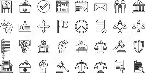 Voting democracy line icons set election government outline vector illustration collection
