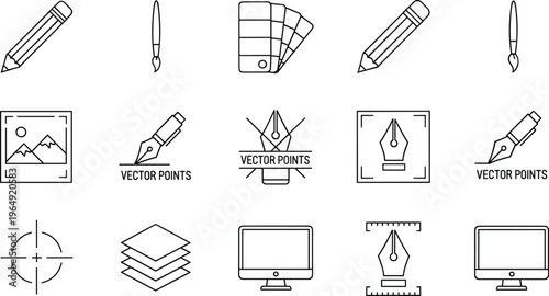 Vector design tools line icons set illustration editing outline vector illustration collection