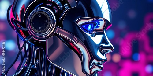 Sleek chrome robotic head, intricate circuitry visible,  head,  abstract