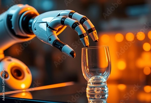Sleek robotic arm gently placing a delicate glass object,  automation technology,  futuristic technology