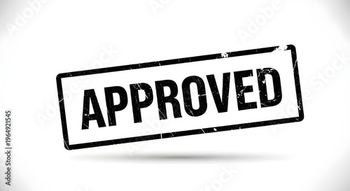 Black Distressed 'APPROVED' Rubber Stamp Vector Graphic with Shadow isolated PNG with Transparent Background