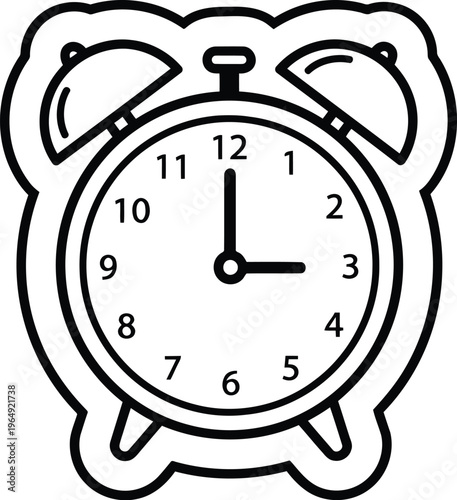 black and white illustration of an alarm clock