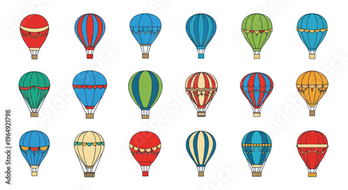 Colorful Hot Air Balloons Collection - Diverse Designs and Patterns