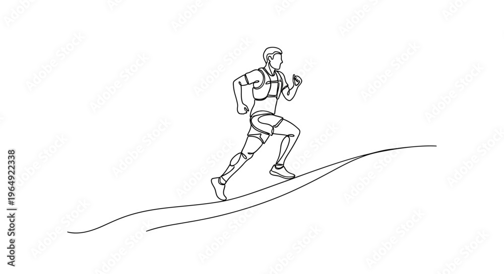 Fototapeta premium Dynamic line art illustration of a man running uphill showing movement and effort in a minimalistic style with clean lines and