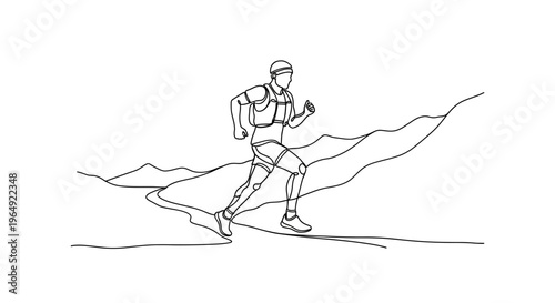 Dynamic illustration of a mountain climber ascending rugged terrain amidst mountainous landscape capturing adventure and