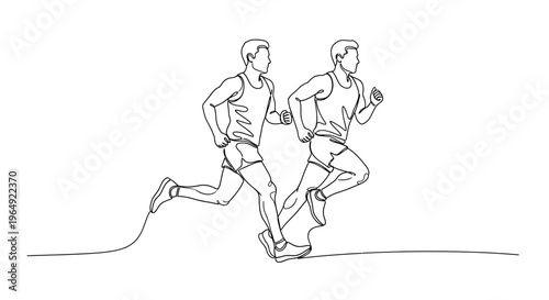 dynamic outline of two male runners in motion capturing athletic performance and endurance in a minimalist style