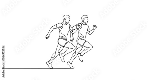 Dynamic illustration of two athletes sprinting with a sleek minimalistic outline emphasizing motion and energy in sports