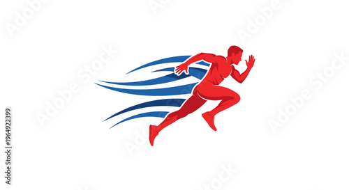 Dynamic illustration of a person in red sprinting with speed lines for motion effect