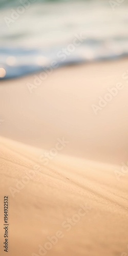 Sun-kissed sand whispers to the gentle tide, soft bokeh frames a serene coastal dream,  minimalist,  peaceful