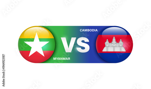 Element represents a sporting event or national football or soccer match between Myanmar and Cambodia, with the logo featuring national flag, vector 3d isolated on white background for banner design