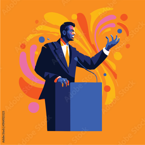 Confident male speaker delivering a podium presentation.