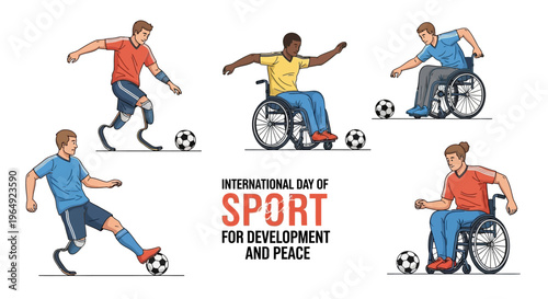 Illustration of diverse people playing soccer for International Day of Sport for Development and Peace with a unity concept