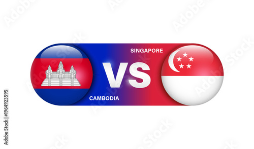 Element represents a sporting event or national football or soccer match between Cambodia and Singapore, with the logo featuring national flag, vector 3d isolated on white background for banner design