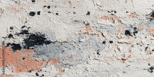 An aged red grunge wall texture features a rough concrete surface with a dirty, textured pattern of antique paint and brown stone material for a blank design backdrop