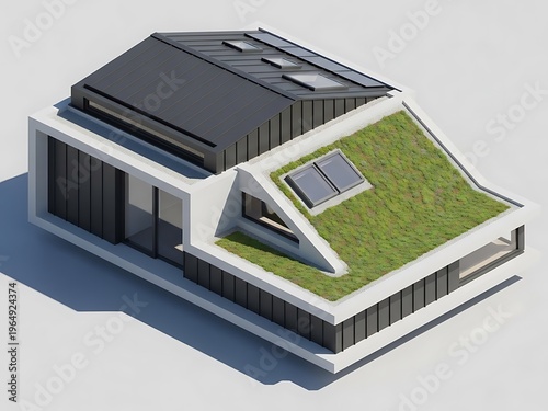 Modern home with green roof architecture showcases sustainable design