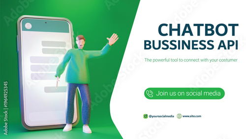 Chatbot Business API – 3D Man whatsapp Contact Us on WhatsApp 3D Illustration with Phone Join us on Whatsapp channel whatsapp design template Whatsapp support customer whatsapp pay whatsapp