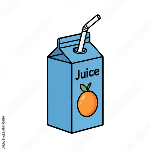 Orange Juice Box Vector Illustration, Isolated Carton with Straw and Fruit, Casual Drink Design