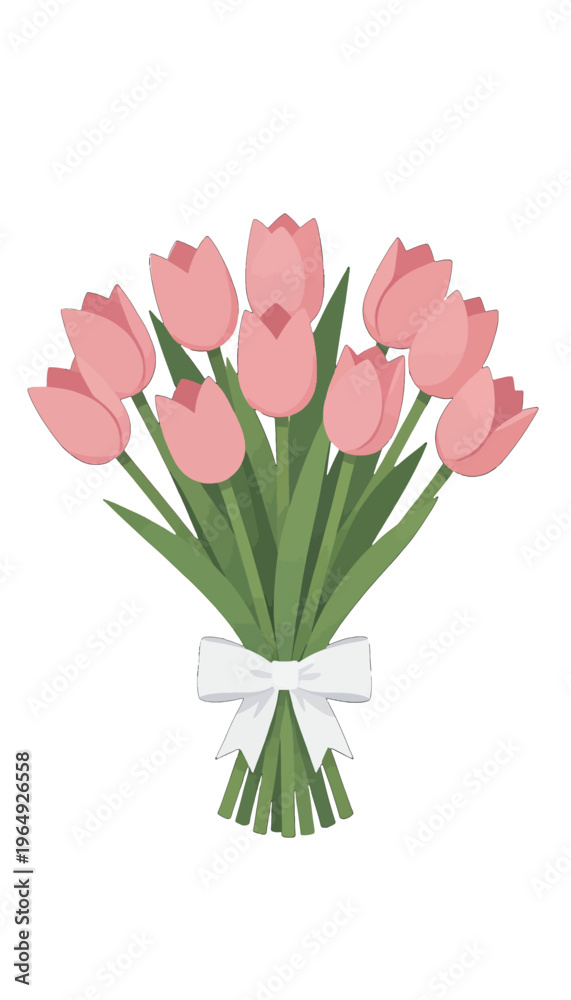 Fototapeta premium Pink Tulips Bouquet Illustration Vector, Elegant Flower Design for Cards and Gifts