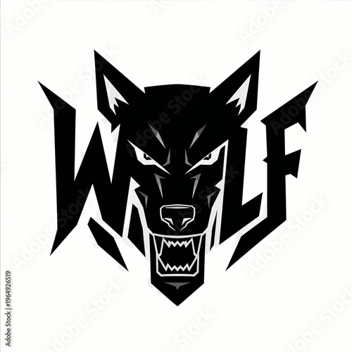 Powerful and fierce stylized wolf head emblem with an aggressive snarl, ideal for creating a strong brand identity, sports team mascot, or a bold gaming logo