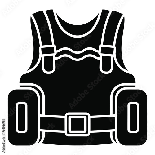 Black bulletproof vest with belt and buckle for safety and protection icon
