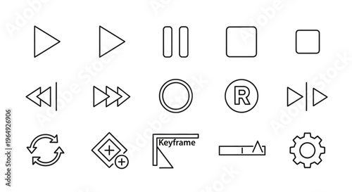 Collection of video editing icons.