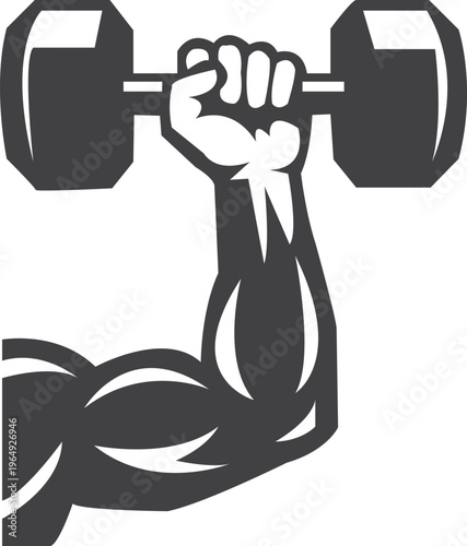 Stylized hand raising dumbbell overhead
