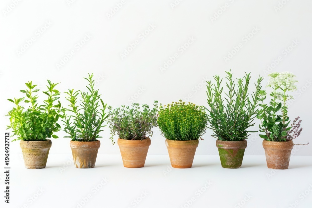 Fototapeta premium Potted herbs on white background