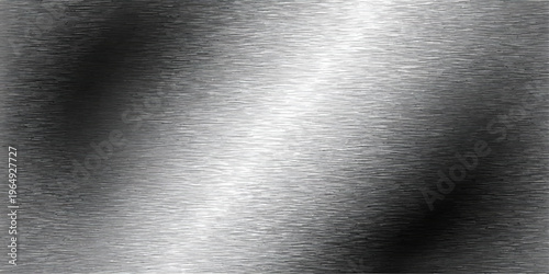 A polished silver stainless steel plate features a brushed metal texture with a shiny metallic chrome surface and a gray industrial aluminum pattern reflecting light across the material