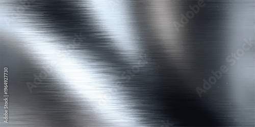 High-quality industrial background featuring a polished silver brushed metal texture on a shiny stainless steel aluminum plate surface with subtle light grey reflections and a metallic chrome pattern
