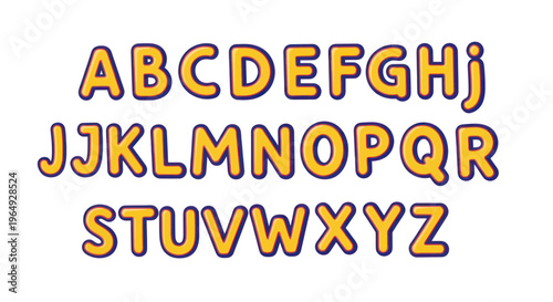 Alphabet Letters ABCDEFGHIJKLMNOPQRSTUVWXYZ Yellow Blue Fun Font
