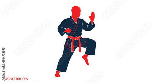Martial Arts Silhouette: Karateka Performing Stance, Dynamic Action