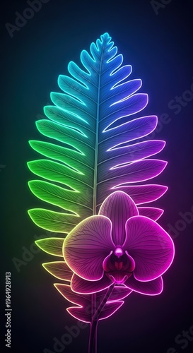 Neon Orchid and Fern - A Vibrant Botanical Display.
