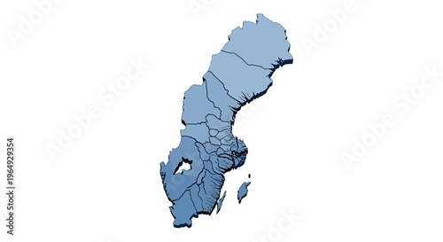 Stylized map of sweden divided into administrative regions modern graphic