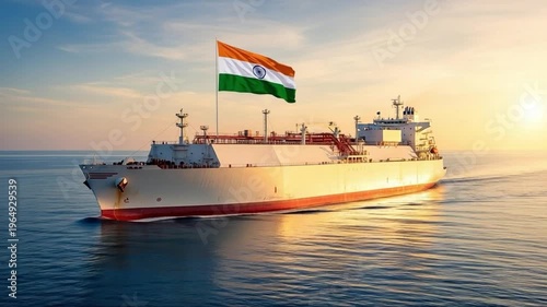 Indian LNG Tanker Ship Transporting Liquefied Natural Gas at Sunset