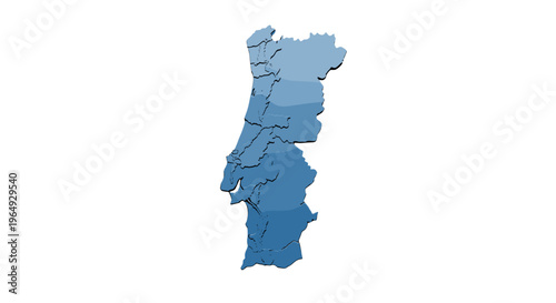 Stylized 3d map of portugal in gradient blue isolated on white background vector