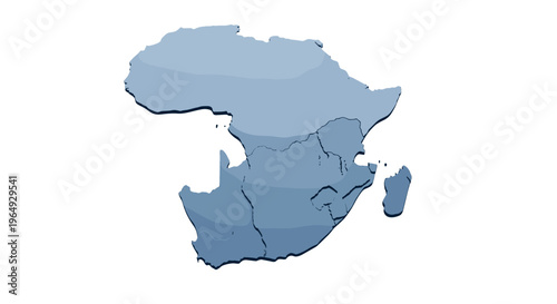 Stylized 3d map of the african continent in cool blue tones on a white background