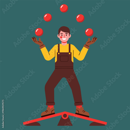 Juggler balancing multiple tasks with skill and precision