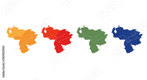 Four colorful abstract maps of venezuela in a row isolated on white background