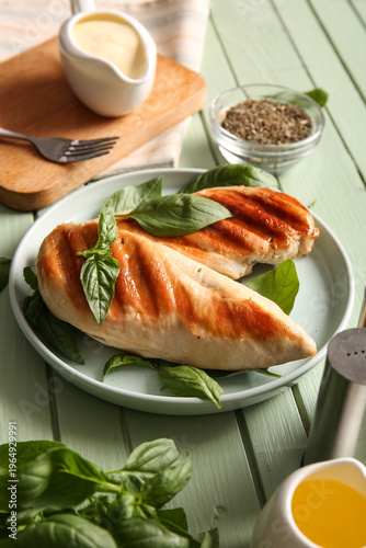 Plate with tasty grilled ch...