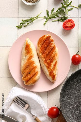 Plate of tasty grilled chic...