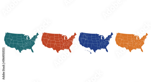 Diverse united states maps collection showcasing different regions in vibrant