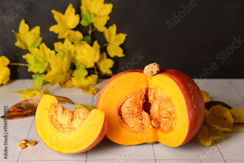 Cut fresh pumpkin with seed...